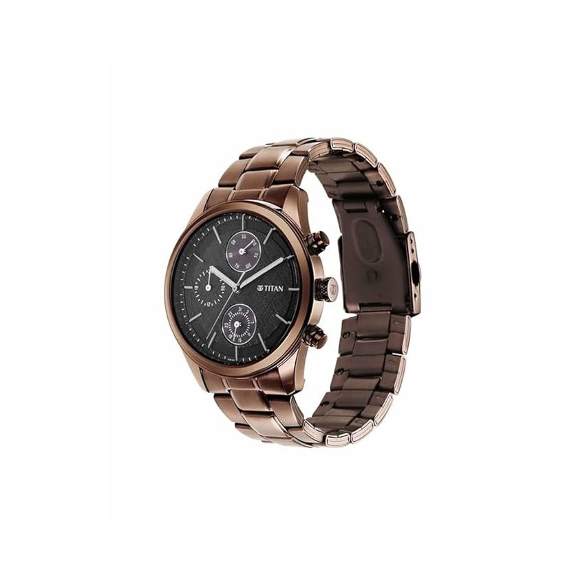 Titan Neo Splash Quartz Multifunction Black Dial Stainless Steel Strap Watch for Men-NS1805QM04