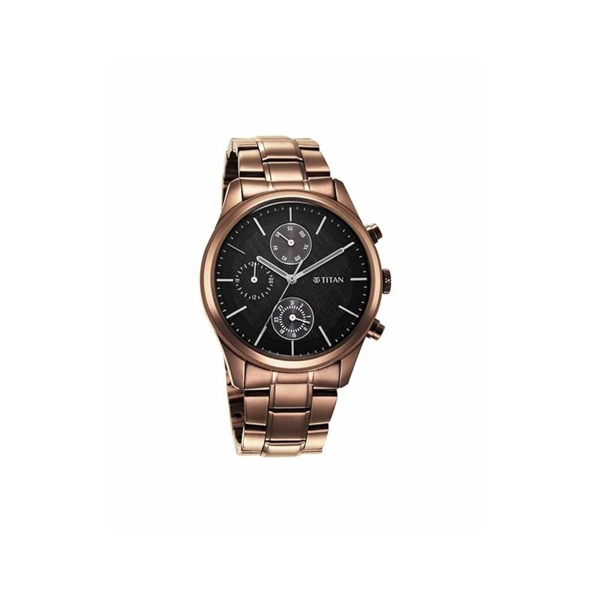 Titan Neo Splash Quartz Multifunction Black Dial Stainless Steel Strap Watch for Men-NS1805QM04