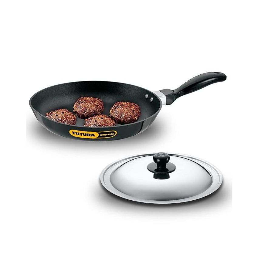 Hawkins Futura 24 cm Frying Pan, Non Stick Fry Pan with Stainless Steel Lid, Black (NF24S)