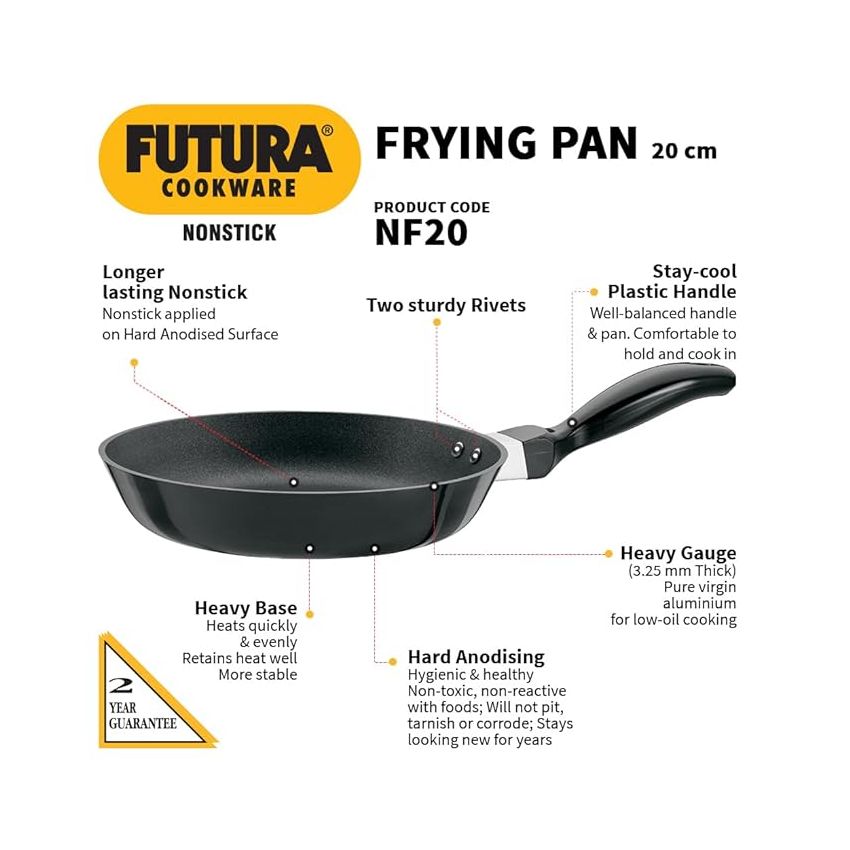 Hawkins Futura 20 cm Frying Pan, Non Stick Fry Pan, Small Frying Pan, Black (NF20)