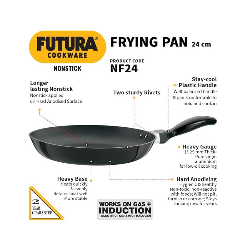 Hawkins Futura 24 cm Frying Pan, Non Stick Fry Pan, Frypan, Black (NF24)