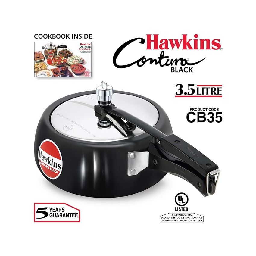 Hawkins Contura Hard Anodised Aluminium Pressure Cooker, 3.5 Litres, Black + Hawkins Futura Nonstick Frying Pan, Capacity 1 Litre, Diameter 22 cm, Thickness 3.25 mm, Black (NF22)