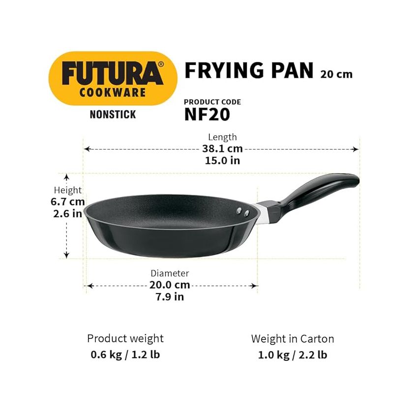 Hawkins Futura 20 cm Frying Pan, Non Stick Fry Pan, Small Frying Pan, Black (NF20)