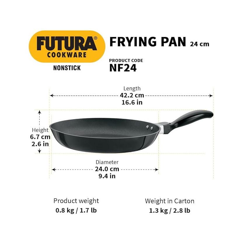 Hawkins Futura 24 cm Frying Pan, Non Stick Fry Pan, Frypan, Black (NF24)