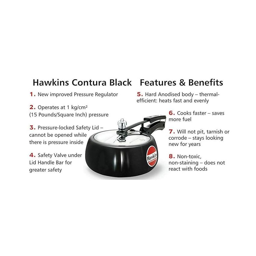 Hawkins Contura Hard Anodised Aluminium Pressure Cooker, 3.5 Litres, Black + Hawkins Futura Nonstick Frying Pan, Capacity 1 Litre, Diameter 22 cm, Thickness 3.25 mm, Black (NF22)