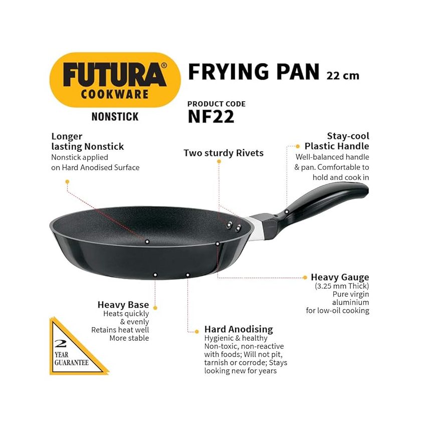 Hawkins Contura Hard Anodised Aluminium Pressure Cooker, 3.5 Litres, Black + Hawkins Futura Nonstick Frying Pan, Capacity 1 Litre, Diameter 22 cm, Thickness 3.25 mm, Black (NF22)