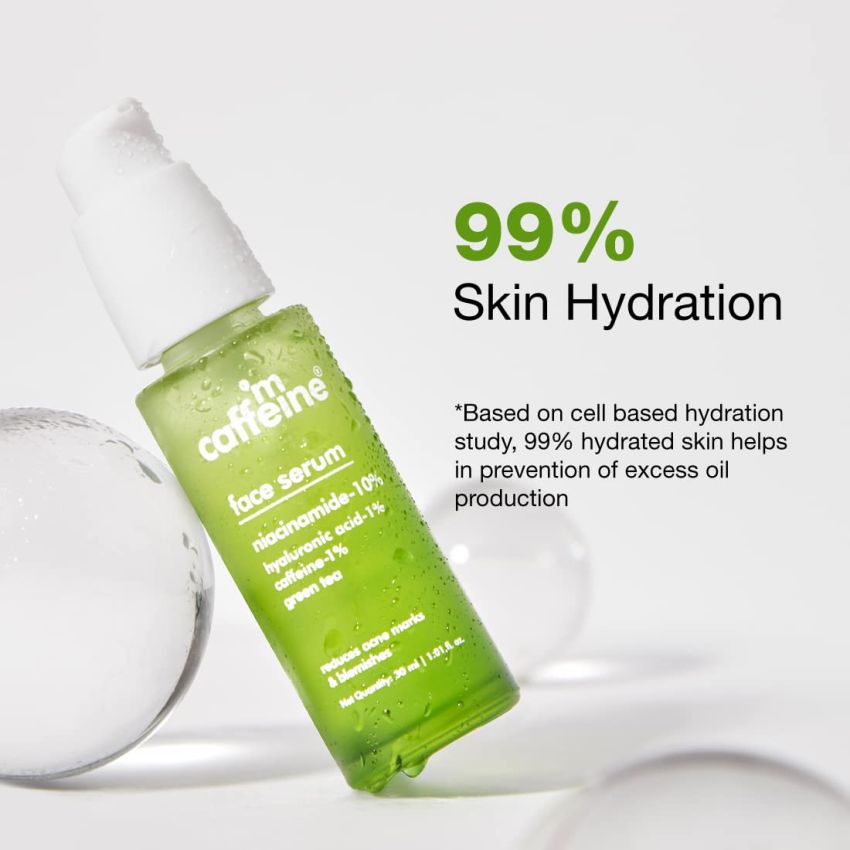 mCaffeine 10% Niacinamide Face Serum for Acne Prone Skin & Oily Skin | With Goodness of Hyaluronic Acid & Green Tea | For Men & Women | Ideal For Monsoon Season | 30ml