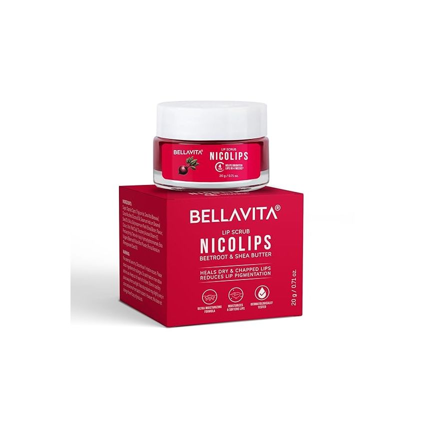 Bella Vita Organic NicoLips Lip Scrub Balm Brightening Dark Lips for Men and Women Dry Lips/Smoker/Chapped Lip & Lipstick Stains Removal Lipcare, 20 g