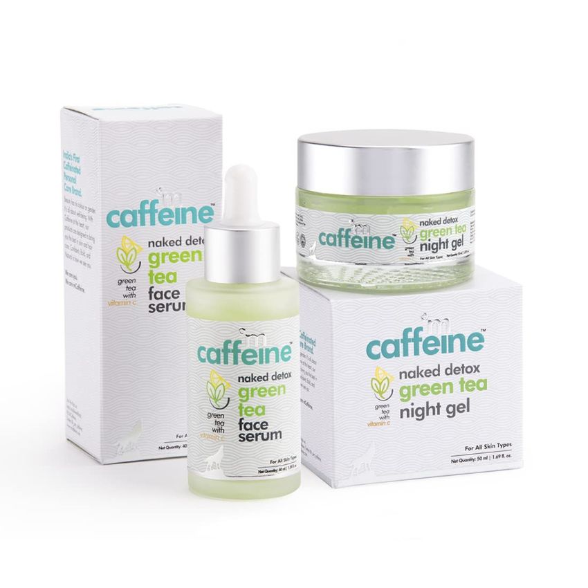 mCaffeine Green Tea Night Hydration Routine | Vitamin C | Dirt Removal, Moisturization | Face Wash, Night Gel | All Skin | Paraben & SLS Free