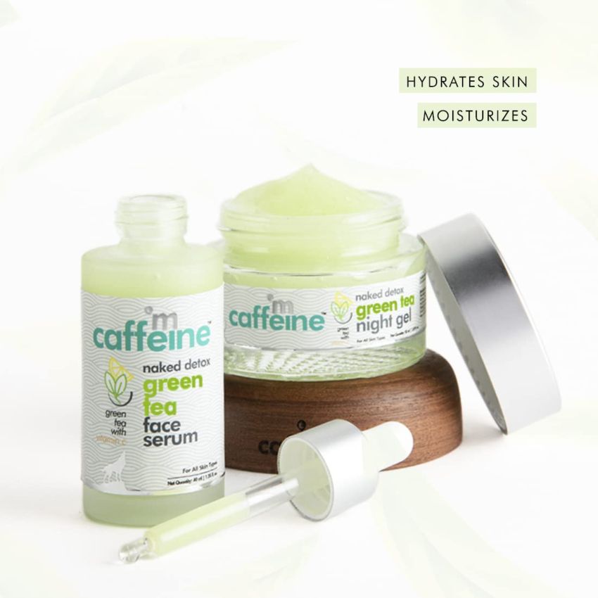 mCaffeine Green Tea Night Hydration Routine | Vitamin C | Dirt Removal, Moisturization | Face Wash, Night Gel | All Skin | Paraben & SLS Free