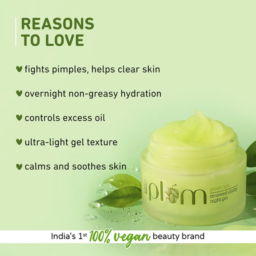 Plum Green Tea Renewed Clarity Night Gel Mini | Hydrates Skin & Fights Acne | Lightweight, Quick-Absorbing, Non-Sticky Gel Texture | Oily, Acne-Prone Skin | 100% Veganure | Oily, Acne-Prone Skin | 100% Vegan