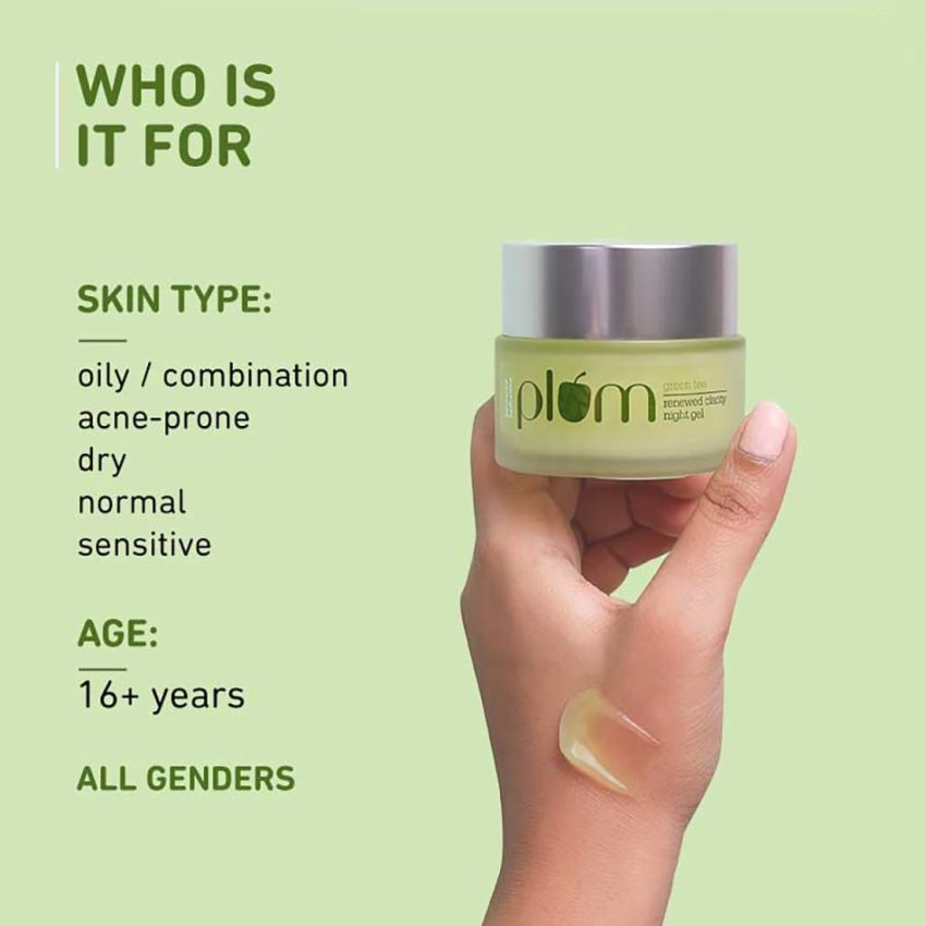 Plum Green Tea Renewed Clarity Night Gel Mini | Hydrates Skin & Fights Acne | Lightweight, Quick-Absorbing, Non-Sticky Gel Texture | Oily, Acne-Prone Skin | 100% Veganure | Oily, Acne-Prone Skin | 100% Vegan