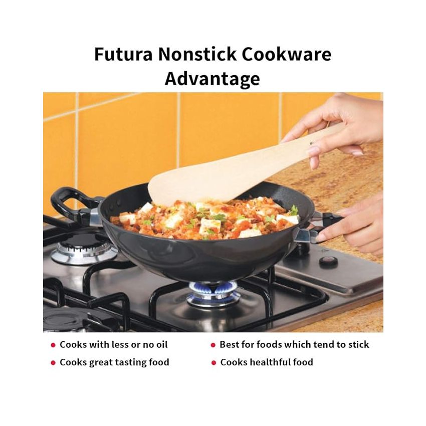 Hawkins Futura 4 Litre Deep Fry Pan, Non Stick Kadai, Round Bottom Kadhai, Big Non Stick Kadai, Black (NK40)
