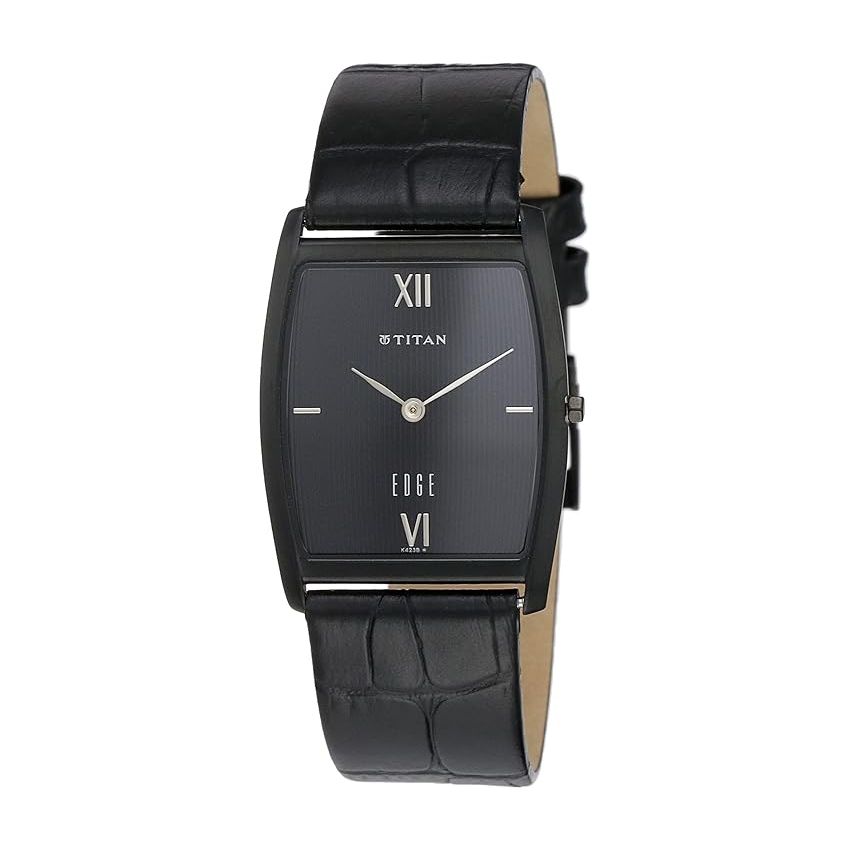 Titan Edge Quartz Analog Black Dial Leather Strap Watch for Men-NS1044NL01/NT1044NL01
