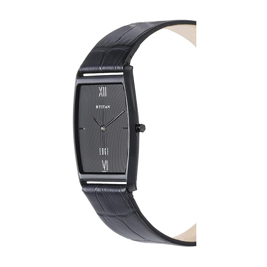 Titan Edge Quartz Analog Black Dial Leather Strap Watch for Men-NS1044NL01/NT1044NL01