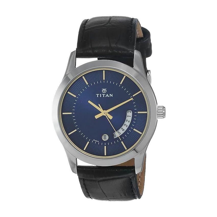 Titan Blue Dial Analog with Date Leather Strap watch for Men-NS1823SL01/NT1823SL01