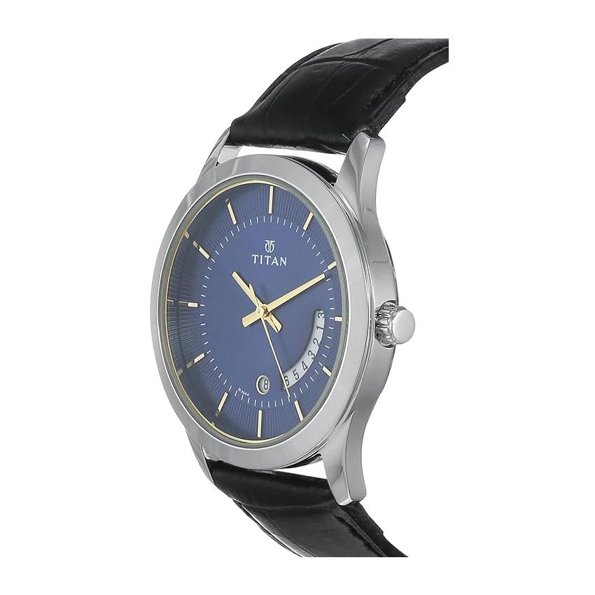 Titan Blue Dial Analog with Date Leather Strap watch for Men-NS1823SL01/NT1823SL01