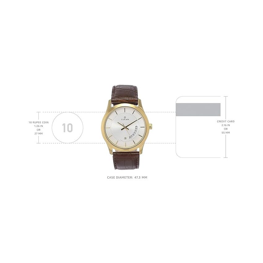 Titan Quartz Analog with Date Silver Dial Leather Strap Watch for Men-NS1823YL01/NT1823YL01