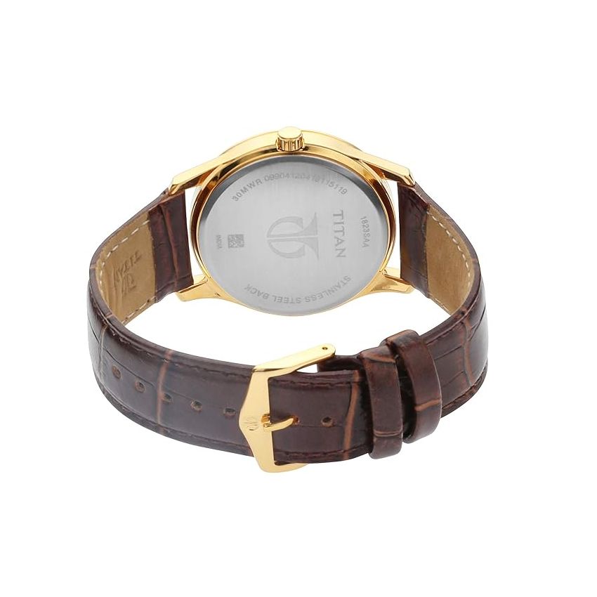 Titan Quartz Analog with Date Silver Dial Leather Strap Watch for Men-NS1823YL01/NT1823YL01