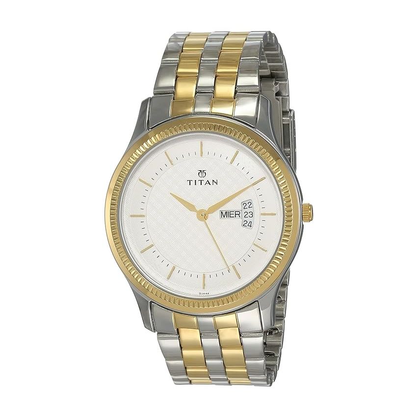 Titan Quartz Analog with Day and Date Silver Dial Stainless Steel Strap Watch for Men-NR1824BM01/NT1824BM01