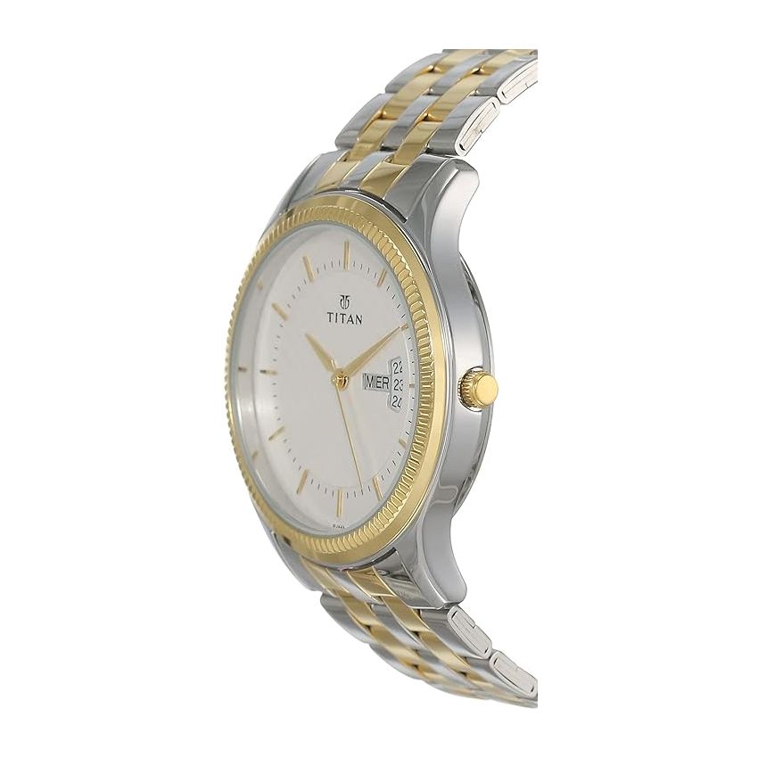 Titan Quartz Analog with Day and Date Silver Dial Stainless Steel Strap Watch for Men-NR1824BM01/NT1824BM01