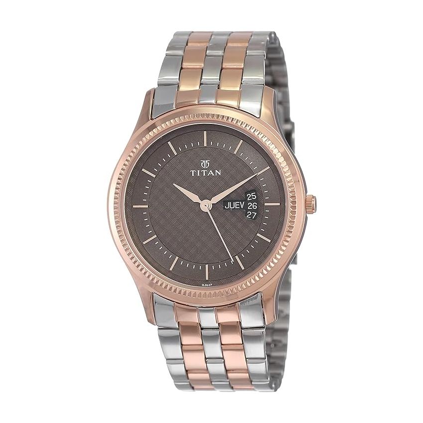 Titan Brown Dial Analog with Day and Date Stainless Steel Strap Watch for Men-NN1824KM01/NT1824KM01