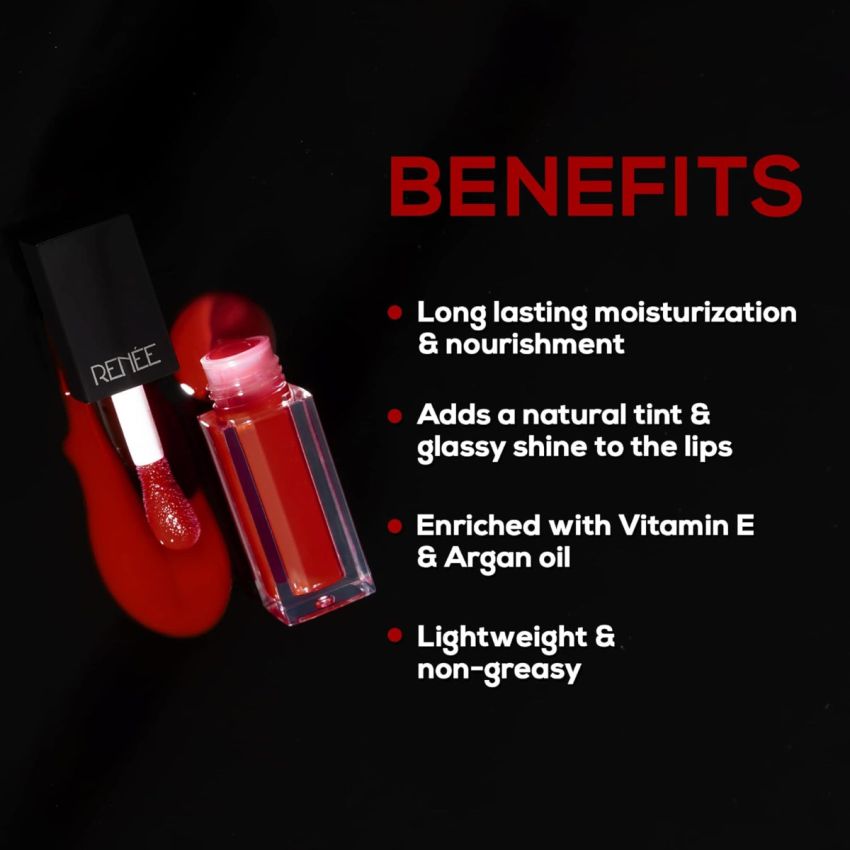 RENEE Super Natural Tinted Lip Oil Red Velvet 3ml, Long Lasting Moisturization