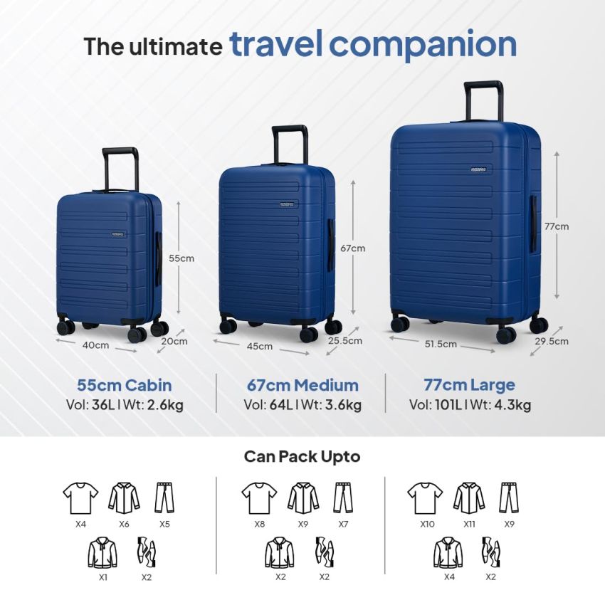 American Tourister Novastream 55 cms Small Hardside Polycarbonate Cabin Suitcase with TSA Lock and USB Port - Navy Blue