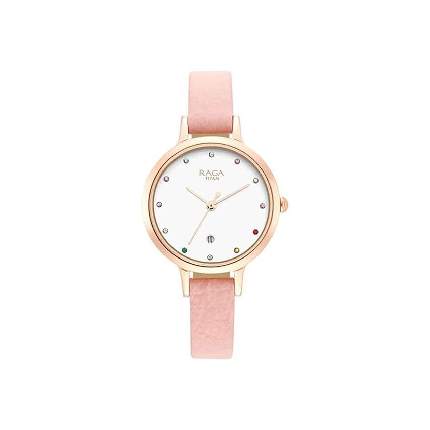 Titan Women Brass Analog White Dial Watch-Np2666Wl01/Np2666Wl01, Band Color-Pink