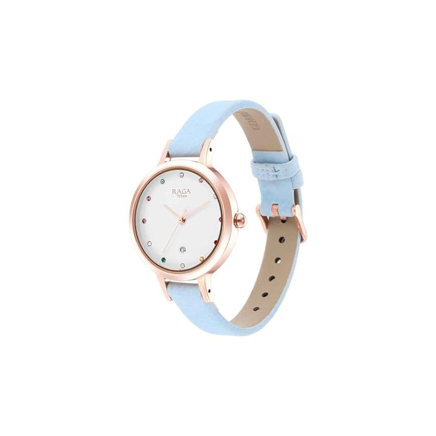 Titan Women Brass Analog White Dial Watch-Np2666Wl02/Np2666Wl02, Band Color-Blue
