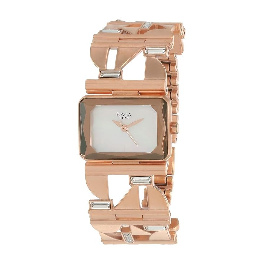 Titan Stainless Steel Analog Rose Gold Dial Women's Watch-95149Wm01, Band Color:Multicolor