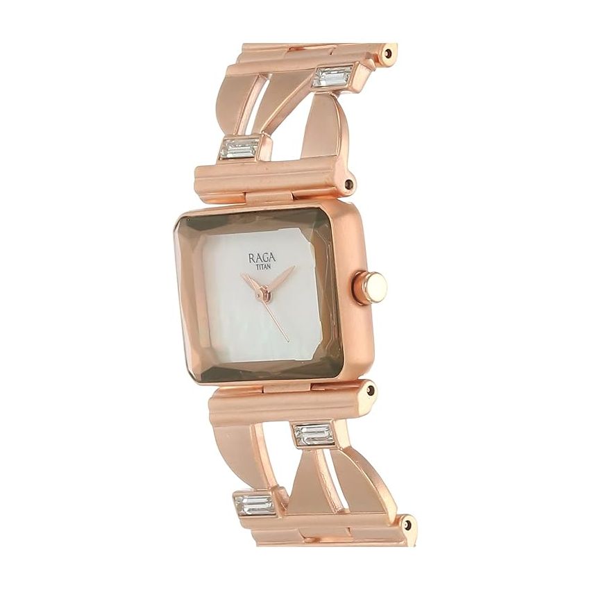 Titan Stainless Steel Analog Rose Gold Dial Women's Watch-95149Wm01, Band Color:Multicolor