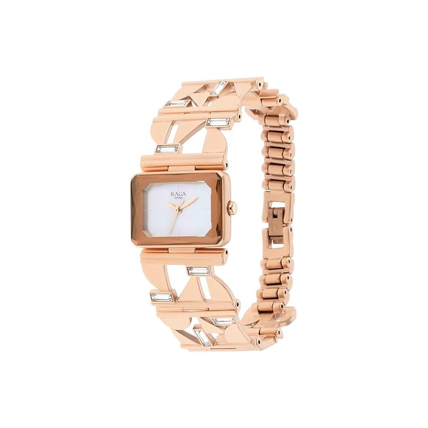 Titan Stainless Steel Analog Rose Gold Dial Women's Watch-95149Wm01, Band Color:Multicolor