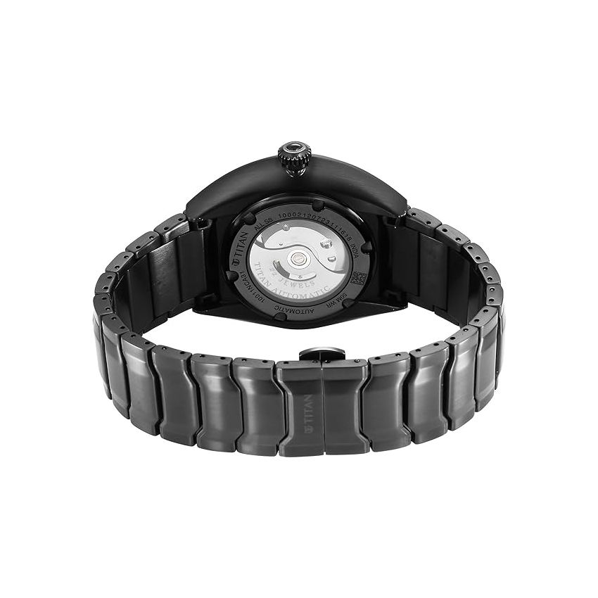 Titan Regalia Stellar Automatic Black Dial Stainless Steel Strap Watch for Men-NS10011NM01/NT10011NM01