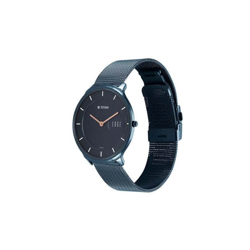 Titan Edge Baseline Blue Dial Stainless Steel Strap Watch Men-NS1843QM01/NT1843QM01