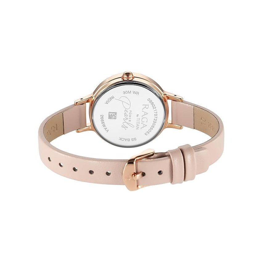 Titan Raga Power Pearls Quartz Analog Mother of Pearl Dial Leather Strap Watch for Women-NS2666WL04