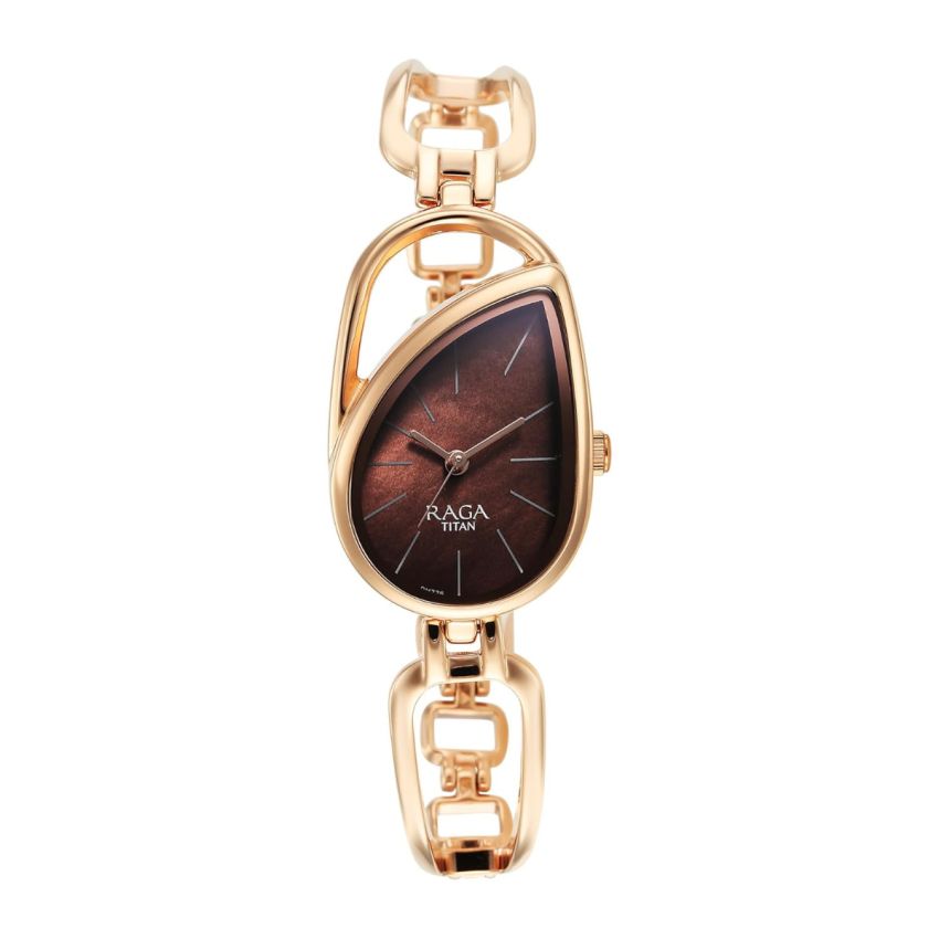 Titan Raga Chic Quartz Analog Brown Dial Rose Gold Metal Strap Watch for Women-NS2688WM01/NT2688WM01