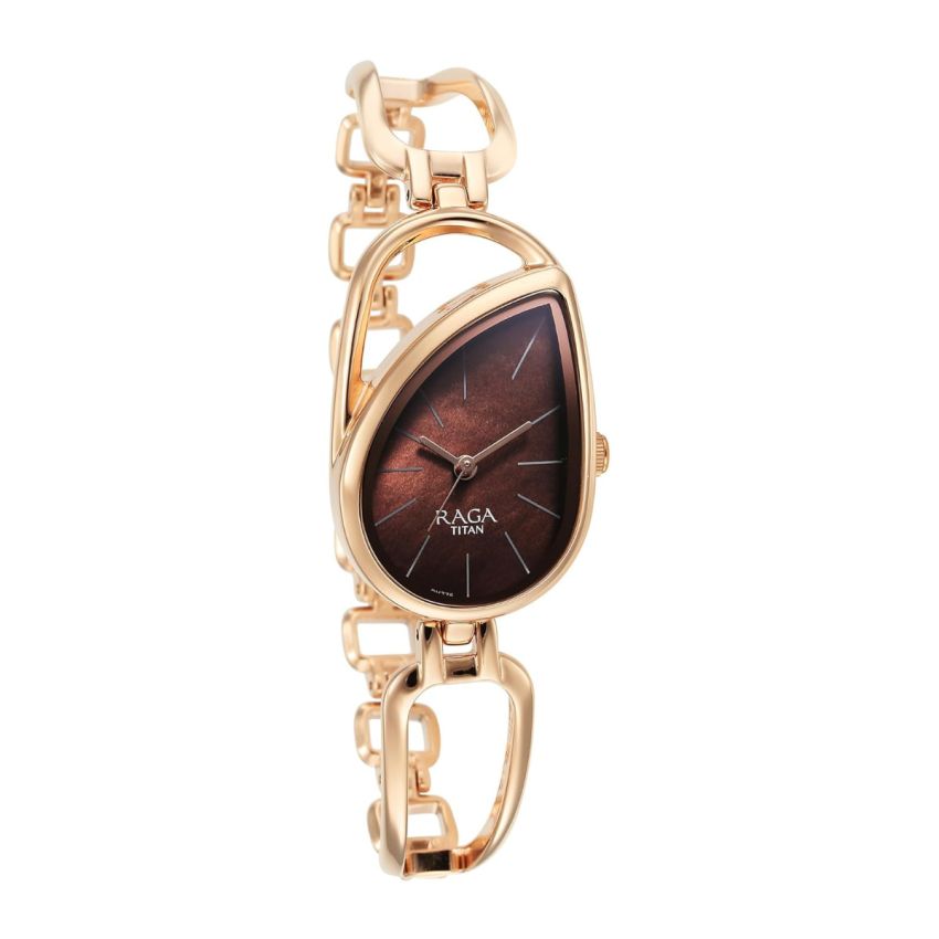 Titan Raga Chic Quartz Analog Brown Dial Rose Gold Metal Strap Watch for Women-NS2688WM01/NT2688WM01