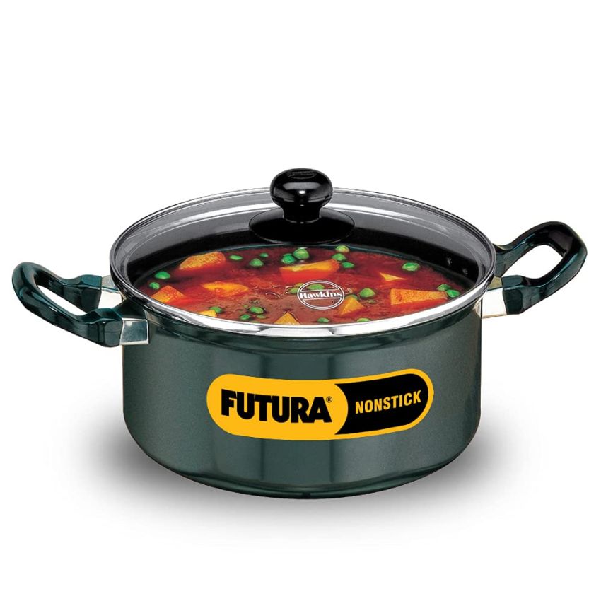 Hawkins Futura 3 Litre Cook N Serve Stewpot, Non Stick Pot With Glass Lid, Cooking Pot With Lid, Black (Nst30G), 3 Liter