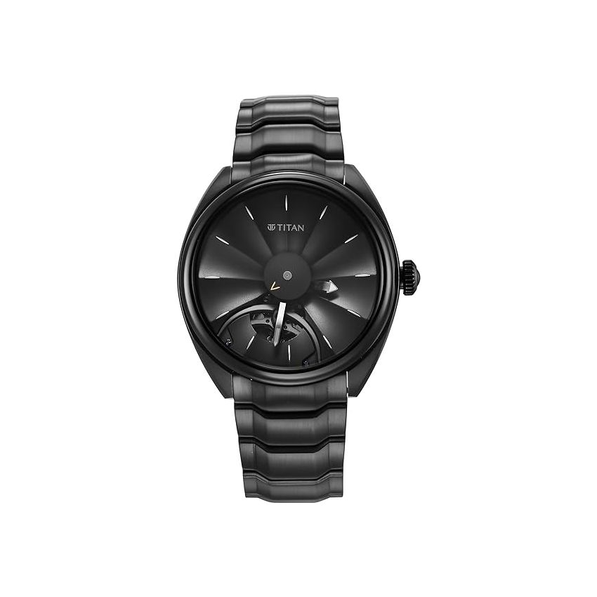 Titan Regalia Stellar Automatic Black Dial Stainless Steel Strap Watch for Men-NS10011NM01/NT10011NM01