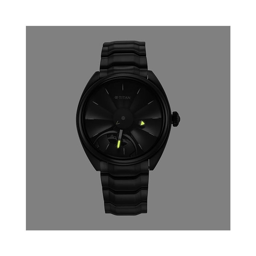 Titan Regalia Stellar Automatic Black Dial Stainless Steel Strap Watch for Men-NS10011NM01/NT10011NM01