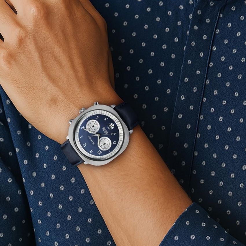 Titan Timeless Treasures Quartz Analog Dual Time Blue Dial with Blue Color Leather Strap Watch for Men-10022SL01/NT10022SL01