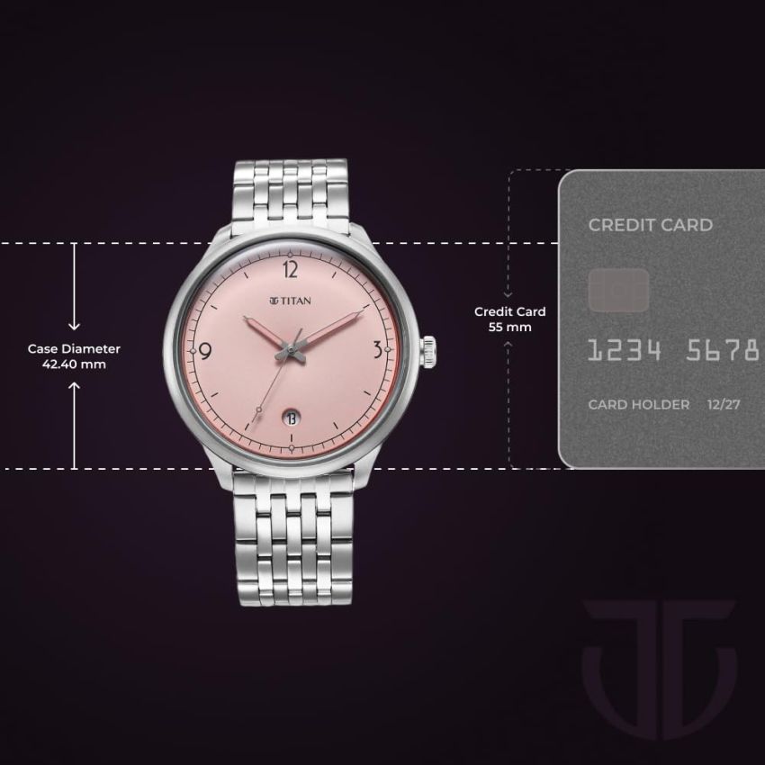 Titan Timeless Treasures Quartz Analog with Date Pink Dial with Silver Color Stainless Steel Strap Watch for Men-10023SM01/NT10023SM01