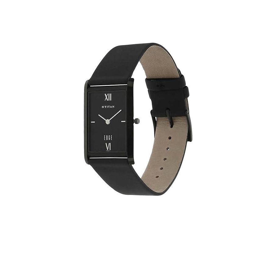Titan Edge Quartz Analog Black Dial Leather Strap Watch for Men-NS1043NL01/NT1043NL01