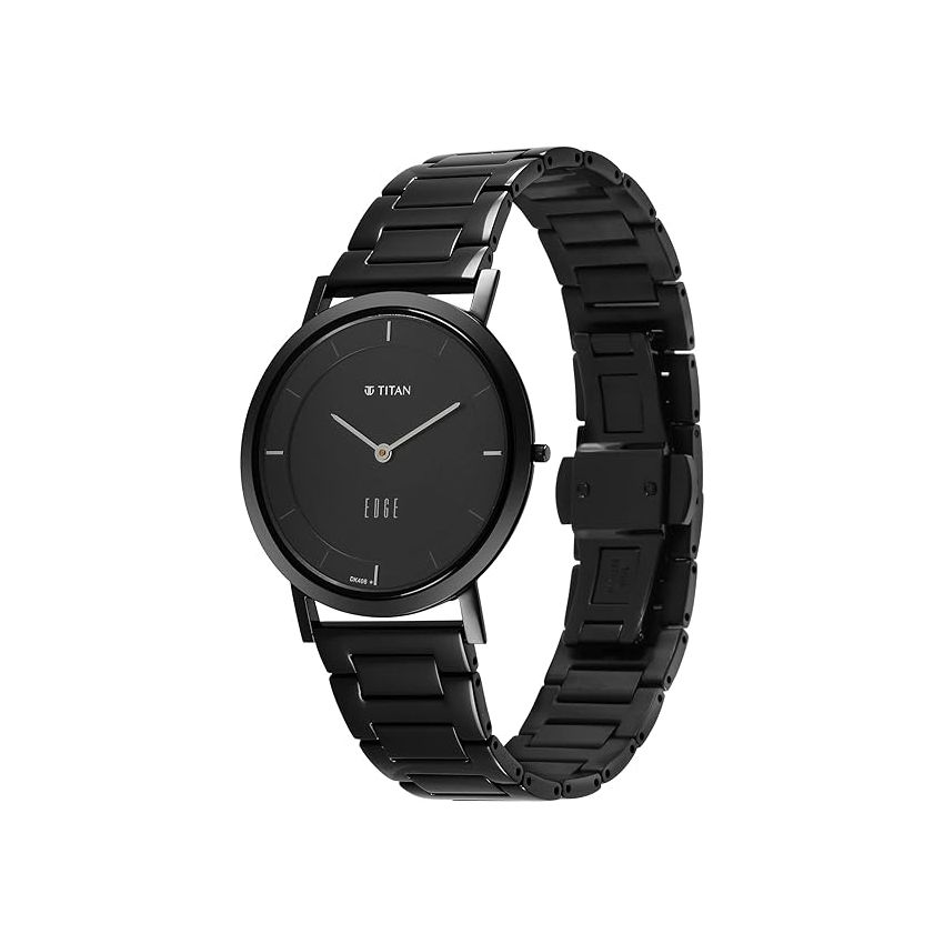 Titan Edge Quartz Analog Black Dial Stainless Steel Strap Watch for Men-NS1595NM01/NT1595NM01