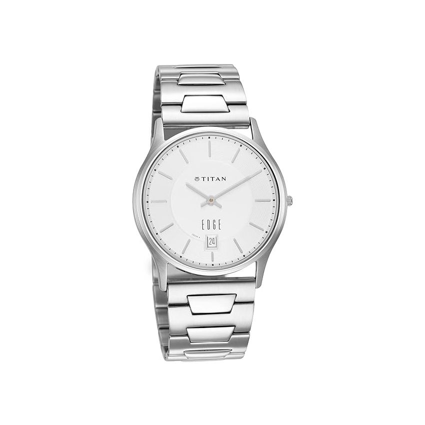Titan Edge Quartz Analog with Date Silver Dial Stainless Steel Strap Watch for Men-NS1683SM01/NT1683SM01