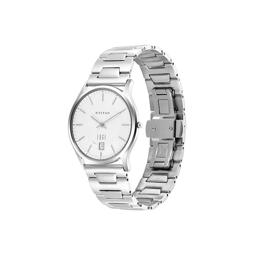 Titan Edge Quartz Analog with Date Silver Dial Stainless Steel Strap Watch for Men-NS1683SM01/NT1683SM01