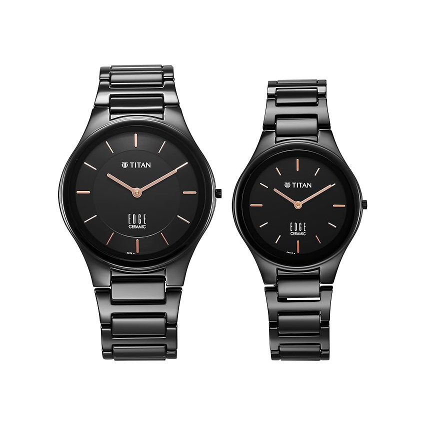 Titan Edge Pair Black Dial Analog Ceramic Strap Watch for Couple-NS16962653NC01P/NT16962653NC01