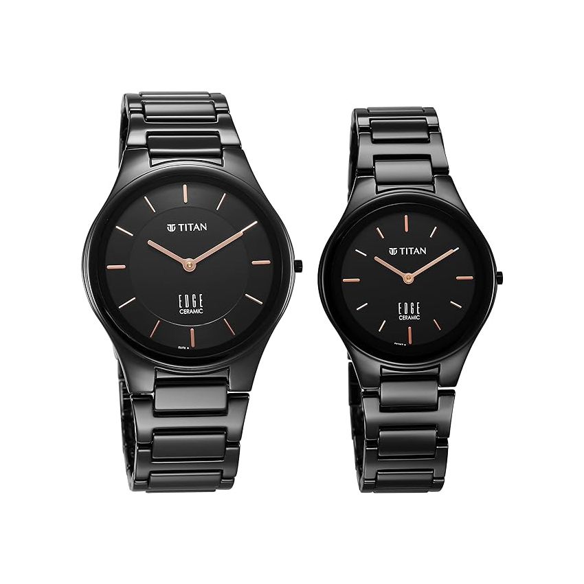 Titan Edge Pair Black Dial Analog Ceramic Strap Watch for Couple-NS16962653NC01P/NT16962653NC01