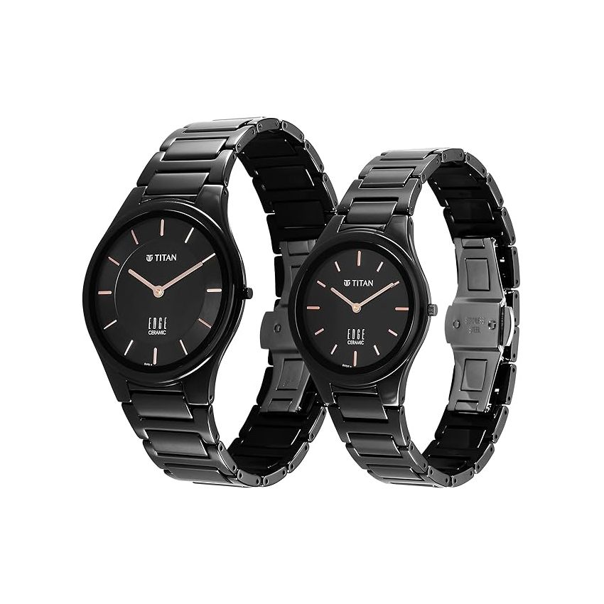 Titan Edge Pair Black Dial Analog Ceramic Strap Watch for Couple-NS16962653NC01P/NT16962653NC01